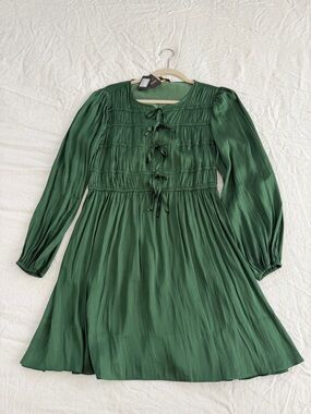 NWT Maje Forest Green Long-Sleeve Mini Dress